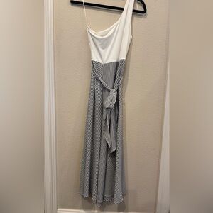 One Shoulder White and Black Striped Dress